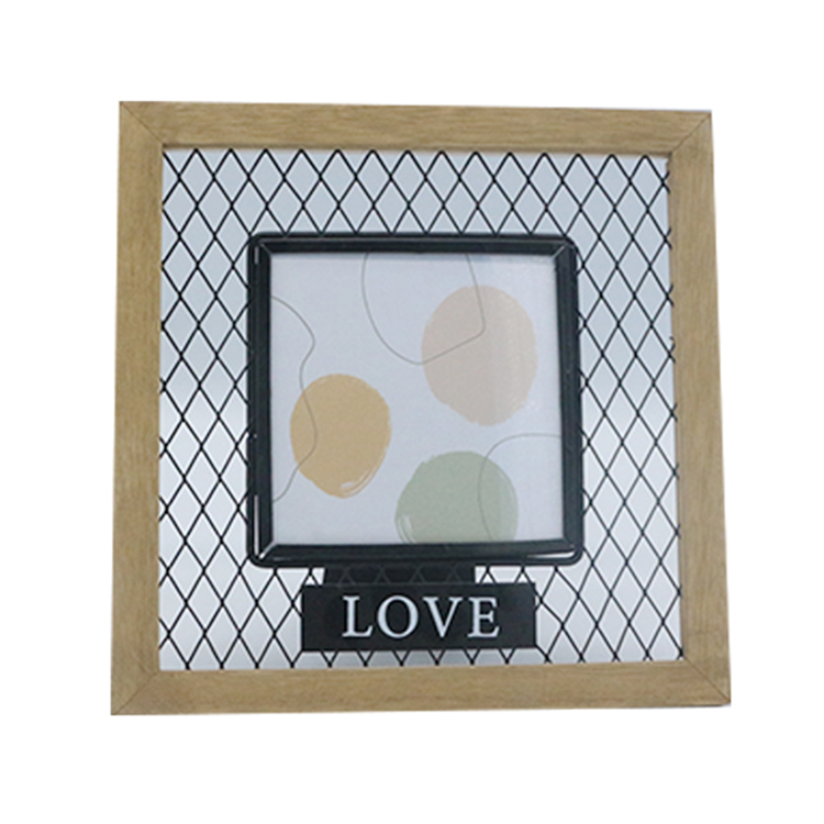 Wooden LOVE photo frame 4X4" picture frame with metal wire for home decoration