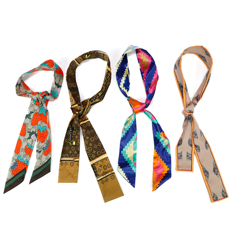 Custom Big Custom Women Neck Tie Clothing Polyester Scarves Ladies handbag Printing Satin Silk Scarf