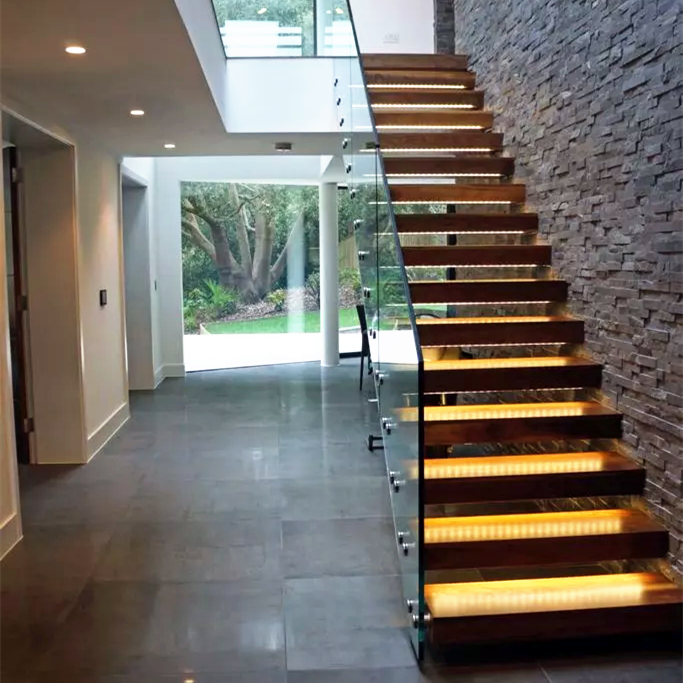 USA construction modern cantilevered staircase interior staircase with wooden steps indoor stairs