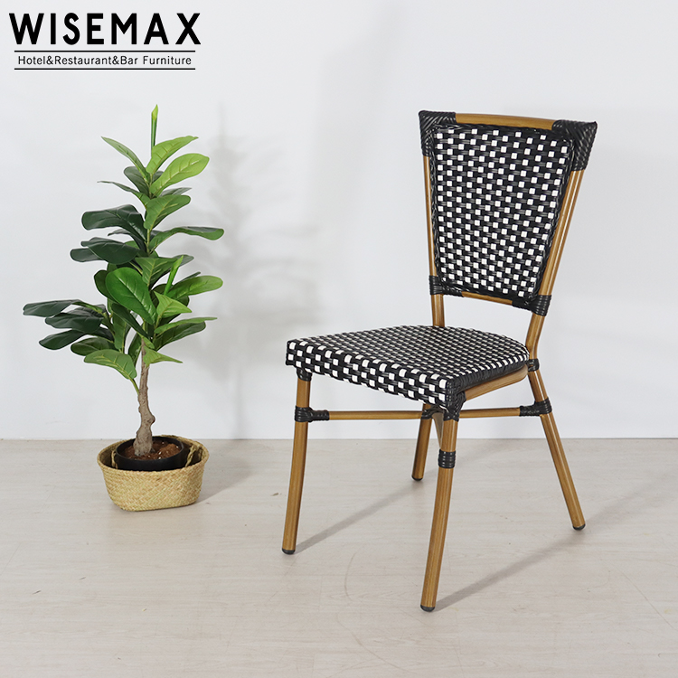 WISEMAX FURNITURE cheap french cafe set bistro chair aluminum frame black PE rattan chair for balcony garden
