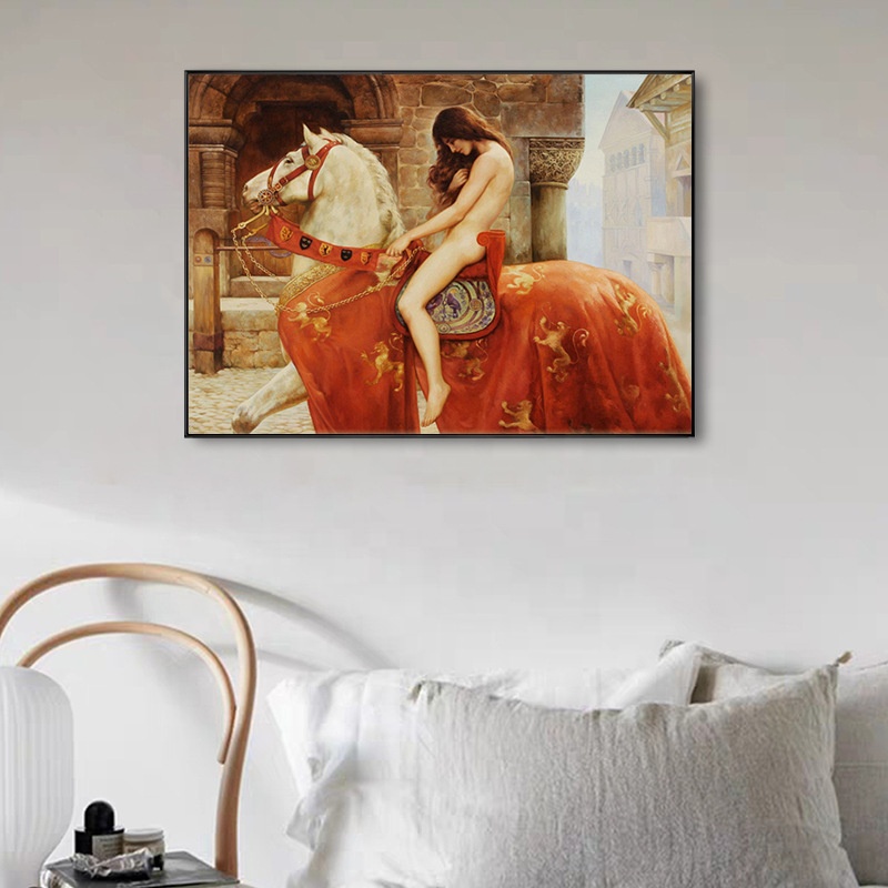 Lady Godiva Nude Woman on Horse Picture Art Wall Hanging 16x36 inch