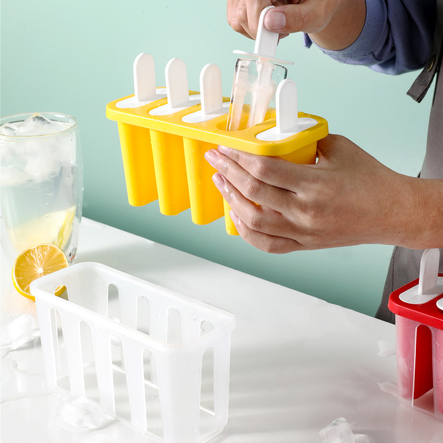 Eco-friendly Set of 5 pcs Plastic Popsicle Mold Ice Cream Stick tray