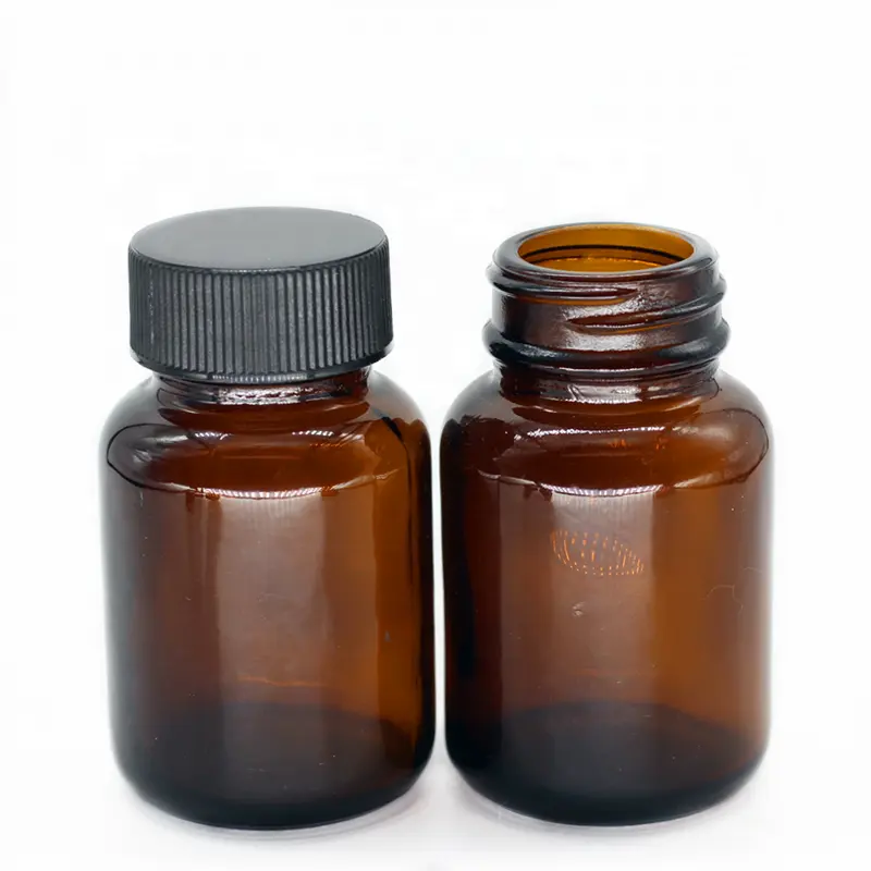 60ml 100ml amber color hot selling wide neck glass jars for capsules