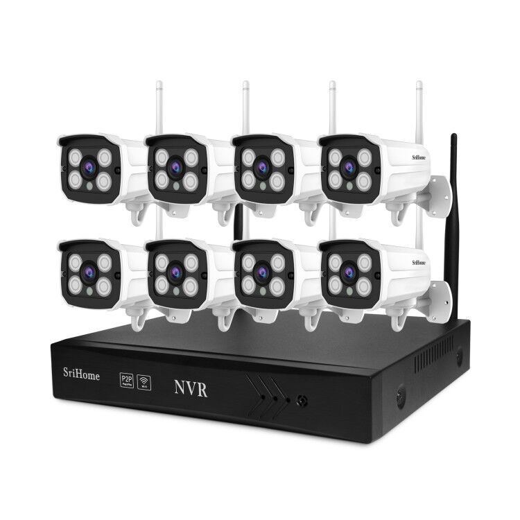 SriHome 1080p 8-канальный сетевой видеорегистратор, беспроводная система видеонаблюдения, наружная водонепроницаемая система обнаружения движения, ночное видение, двусторонняя аудиосвязь