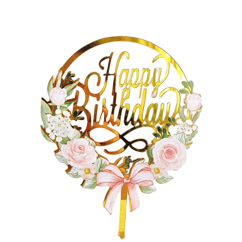 Baby Show Party decoration Mini Size Beautiful Flower Acrylic Happy Birthday Cake Topper