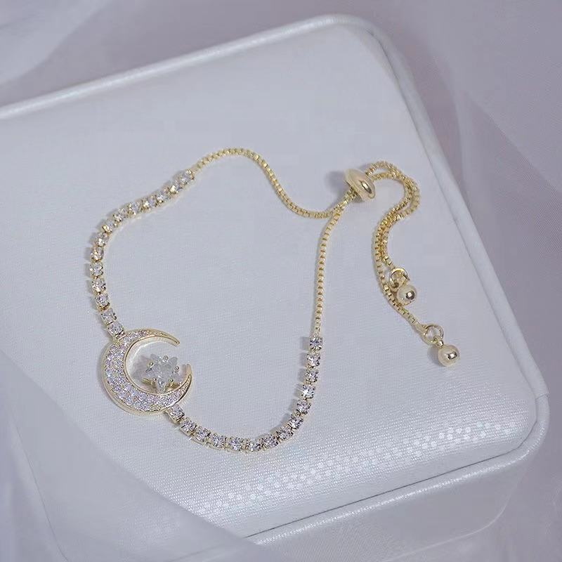 Gaby Hot sale diamond fashion crystal bracelet gold plated iced moon star box chain bracelet for woman wholesale body jewelry