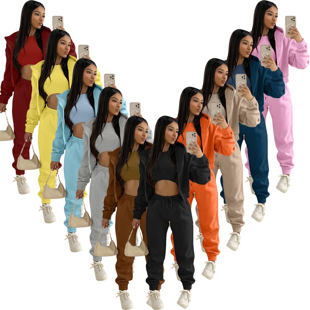 Tracksuit 3 Pieces Set Velvet Sweatshirt Hooded Sports Leisure Long Sleeved Three Piece Set Women's Clothing Jogging Suit