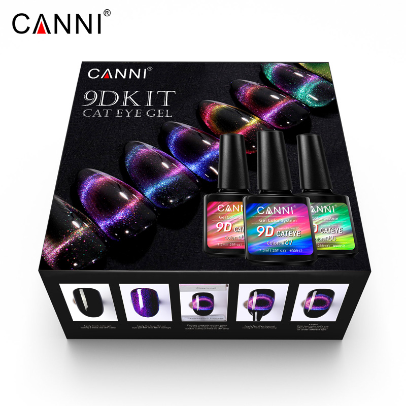 90912k CANNI 7,3 мл 9d кошачий глаз Гель-лак для ногтей лазерные магнитные Лаки отмачиваемые УФ светодиодные мерцающие магнитные блестящие кошачий глаз набор