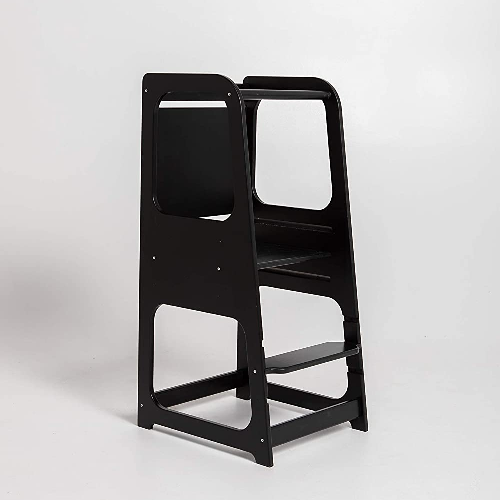 Bamboo Learning Tower with Blackboard, Child Standing Tower, Kitchen Step Stool With Adjustable Standing Platform