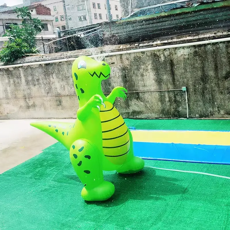 2022 newest design inflatable green dinosaur spray sprinkler water game pool squirt toys water play equipment