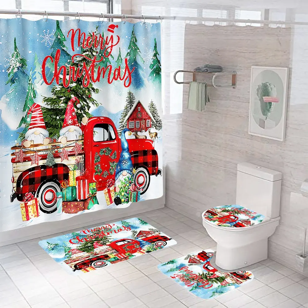 Christmas Present Colorful Customized Size Bathroom Rugs And Curtains,Bathroom Sets Curtain,Bathroom Curtain