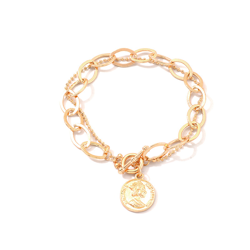 Temperament oval chain wild metal bead portrait pendant bracelet