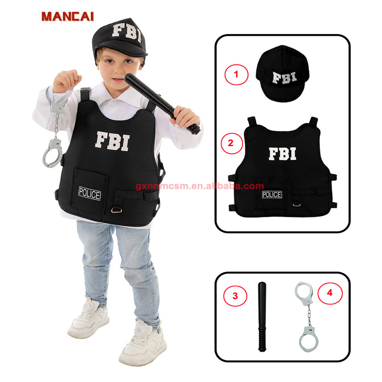 New School Boys Girls Professional Career Costume Policer Cosplay Police Vest Uniform Costume Halloween Kid With Accessories
