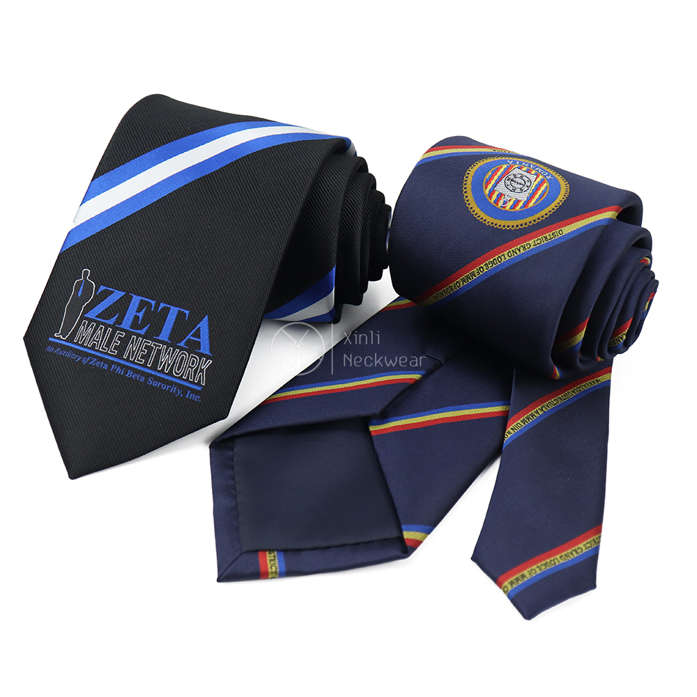 Black Navy Woven Jacquard Stripe Necktie Designers Zeta Male Network Masonic Logo Custom Mens Personalized Polyester Ties