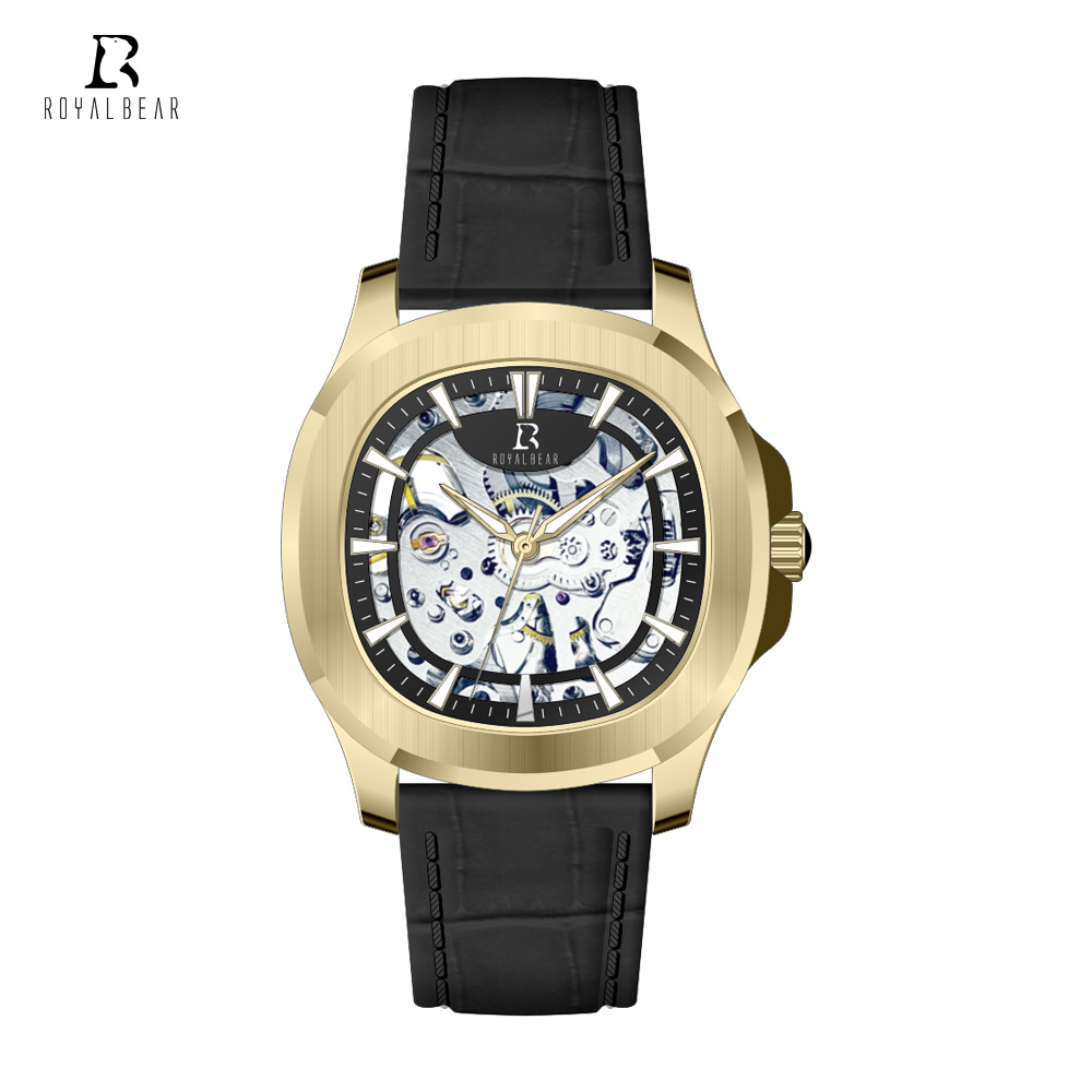 Custom logo luxury skeleton mechanical men automatic watch