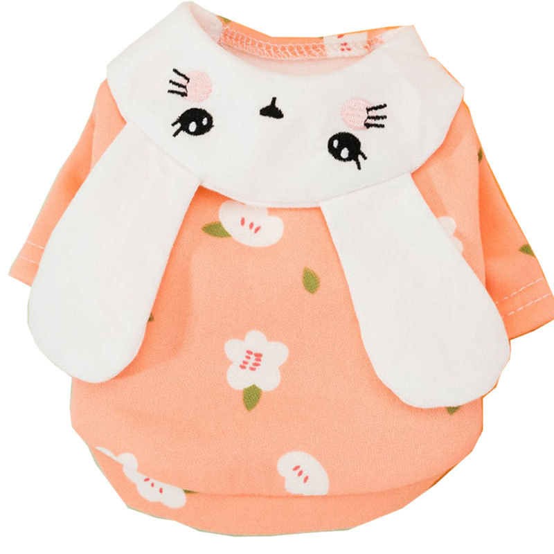 2021 Cute Pet New Clothes Rabbit Ears Printed Dog Sweater Plus Velvet Warm Cat Clothes