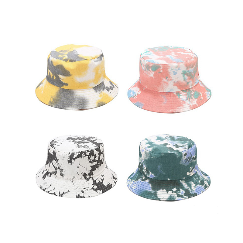 Women Fashion Colorful Tie Dye Printing Double Sided Bucket Hats Summer Outdoor Soft Top Wide Brim Fisherman Hats For Unisex