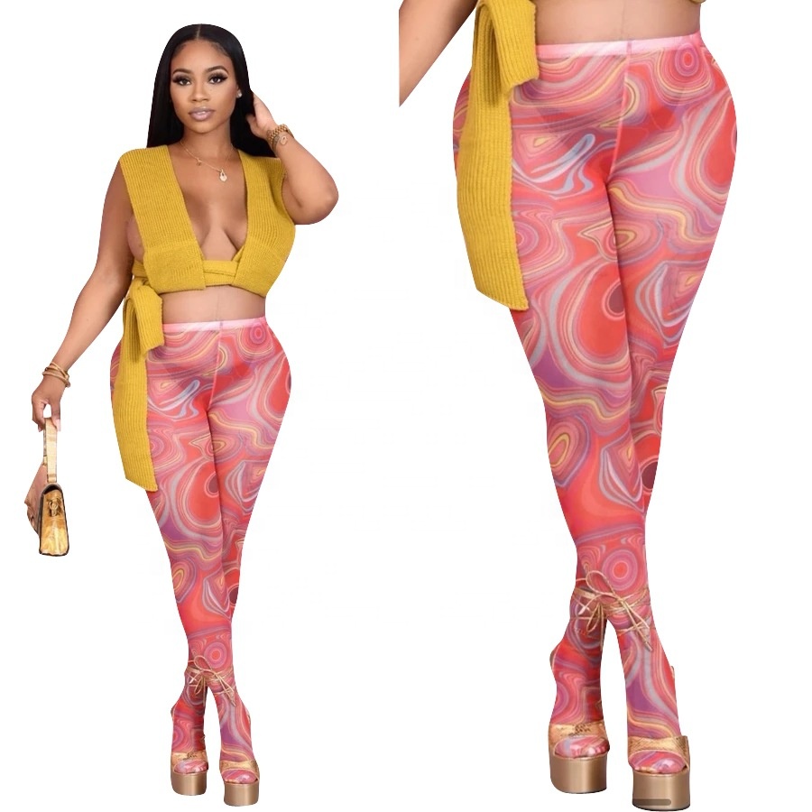 LW Hot Sales Sexy See through Fashion Pattern Printed High Waisted Long Pencil Pants Women Stocking pantyhose tights Wholesale