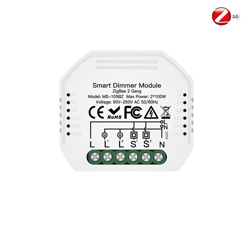 Tuya Zigbee 2 Gang скрытые диммер переключатель модуль 2 режимного реостатного модуль