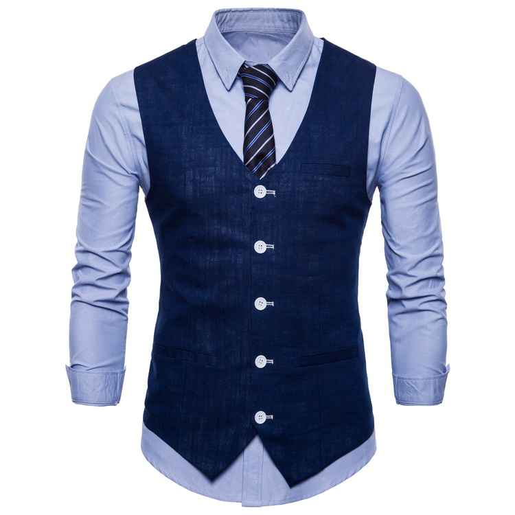 Single Breasted Suit Vest Men Formal Solid Chalecos Hombre Casual Flax Men Vest Waistcoat