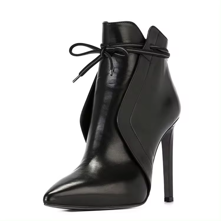 Women's boots autumn and winter fashion pointed toe bandage lace up leather lady high heel ankle boot shoes