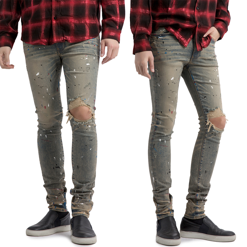 Спрей узкие стек джинсы высокого качества рваные джинсы slim fit с эффектом потертости; Модные джинсовые шорты для мужчин