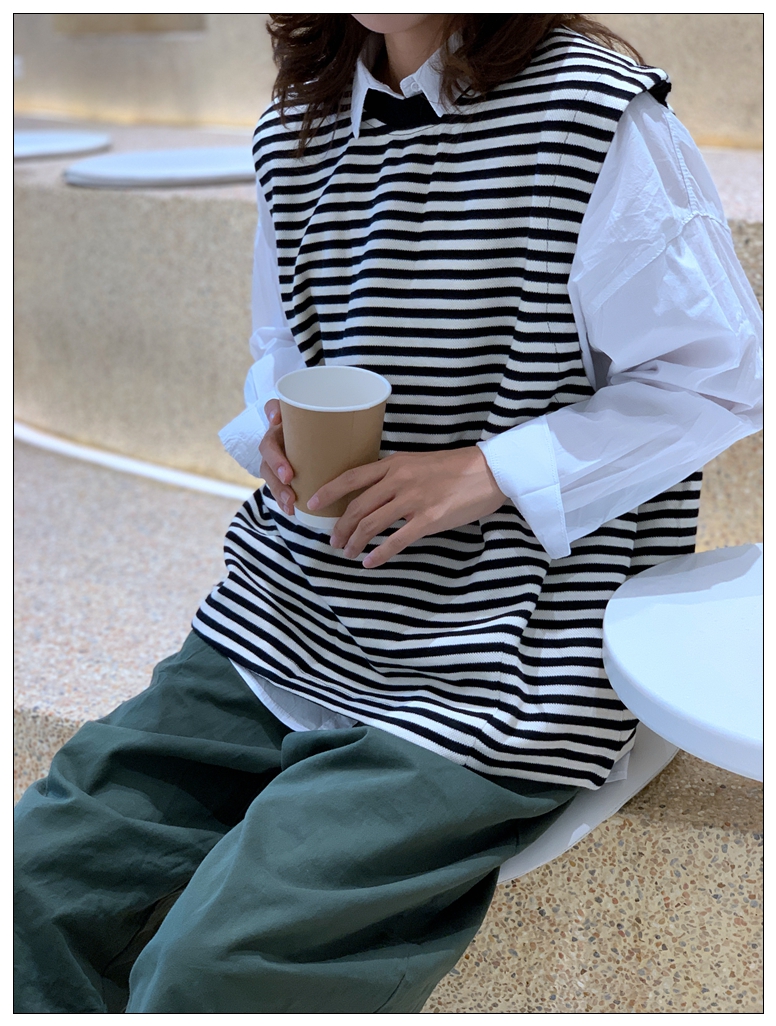 Round neck zebra striped vest loose casual all-match autumn