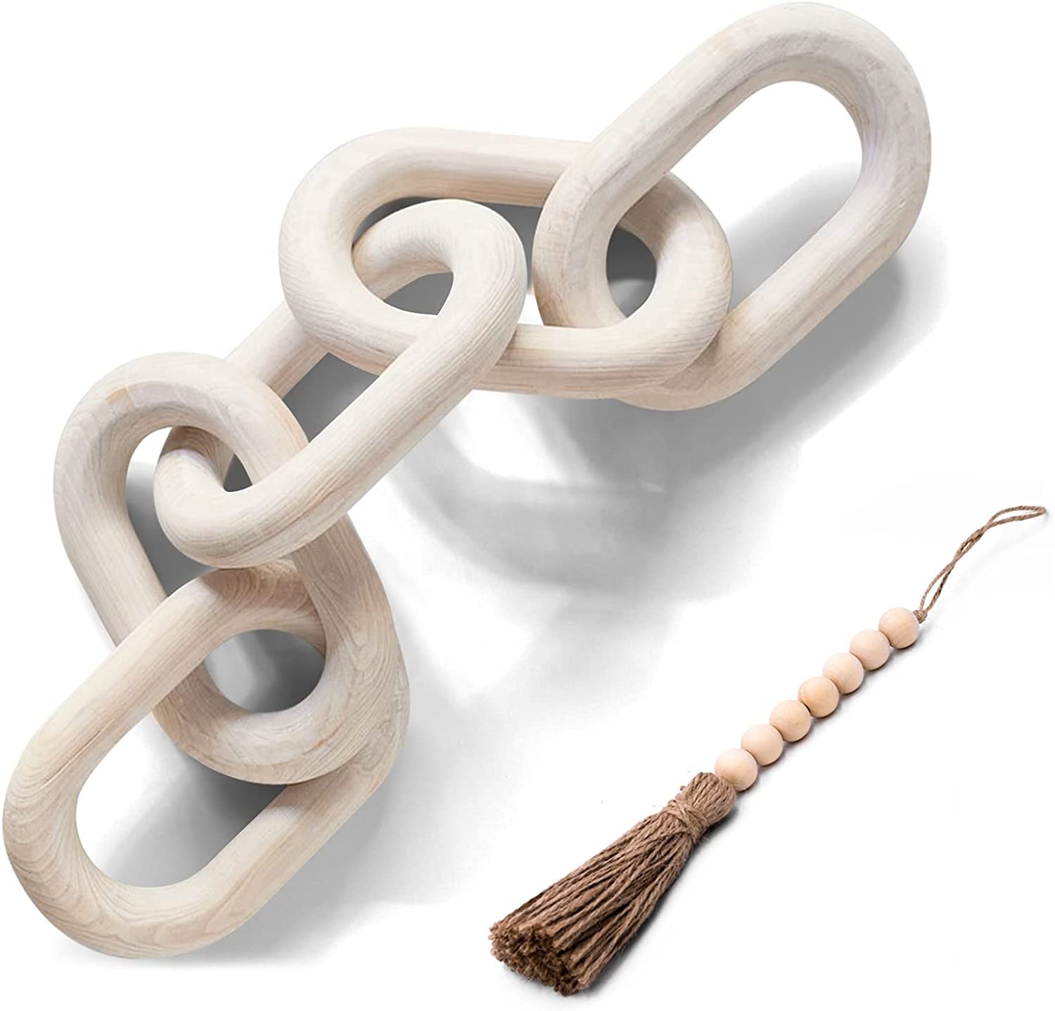 H-105 Be customized Decorative Boho Hand Carved Wooden 5-Link Chain with wood beads For Farmhouse Home Decor