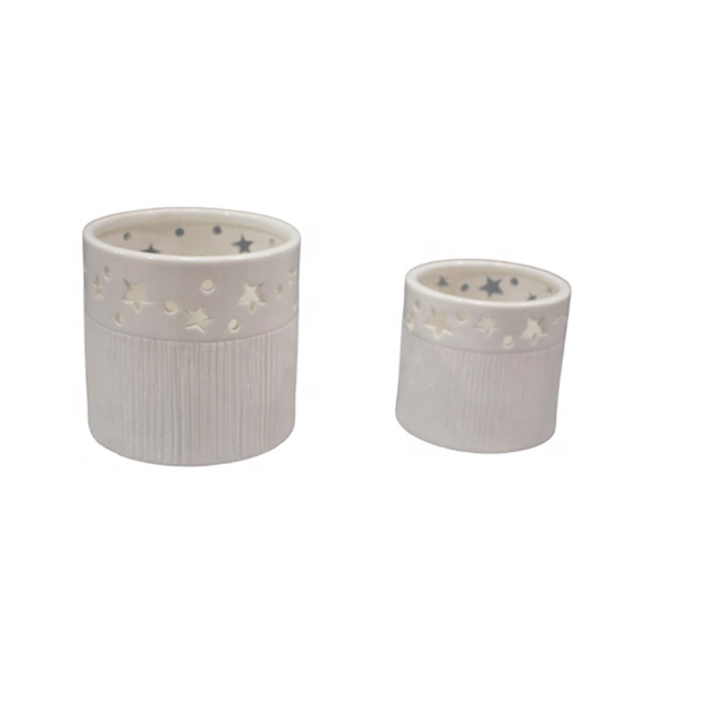 2021 mini cylinder shaped ceramic village white house candle holder ceramic city house figurines for home decoration