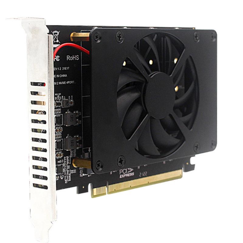 PCI-EX16 NVME M.2 MKEY SSD RAID-массив расширения адаптер материнская плата PCI-E с разрезными картами 4-диск SSD карта для массива данных с охлаждающим вентилятором