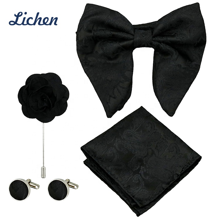 Luxury Wedding Office Gift Men's Bowtie Handkerchief Cufflinks Brooch Set Butterfly Knot Bow Ties for Men