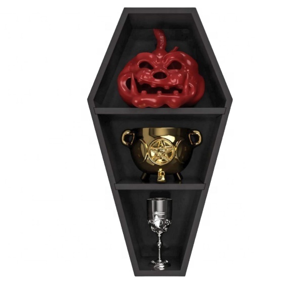 Coffin Shelf - Wall Hanging Gothic Room Decor - Removable Shelves - Display for Spooky Home Decoration