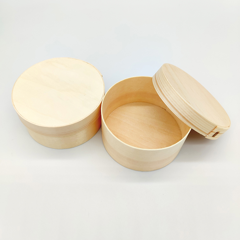 Одноразовая круглая деревянная коробка для выпечки Bento с деревянной крышкой