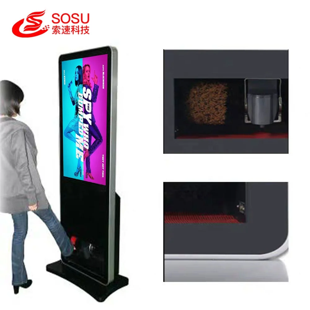 55 дюймов напольная подставка Digital Signage с чистки кожаной обуви показа рекламы машина
