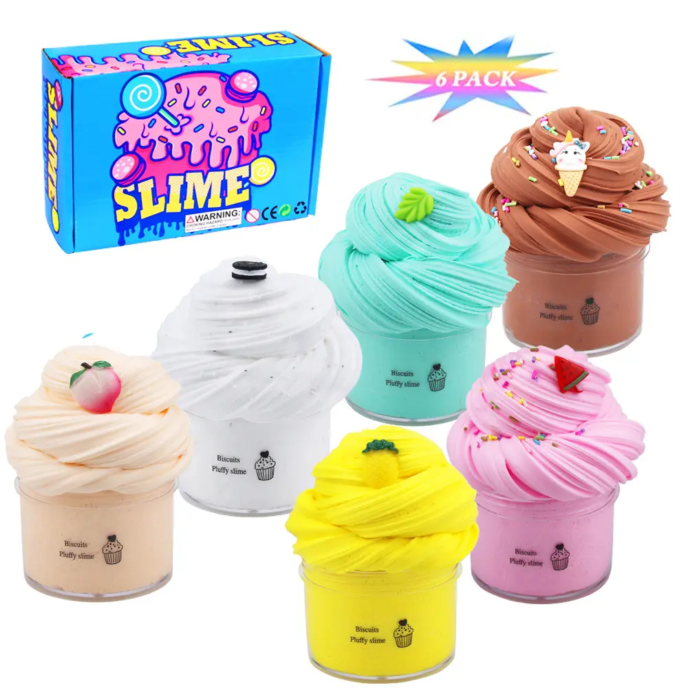 6 Pack 9 Pack Butter Fluffy Slime Set Food Cotton Candy Cloud Slime Kit With Slime Charms
