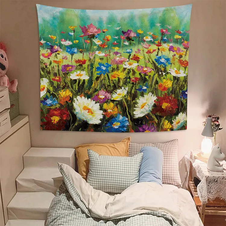 Custom Size Flower White Decorative Daisy Flower Meadow Tapestry Wall Hangings