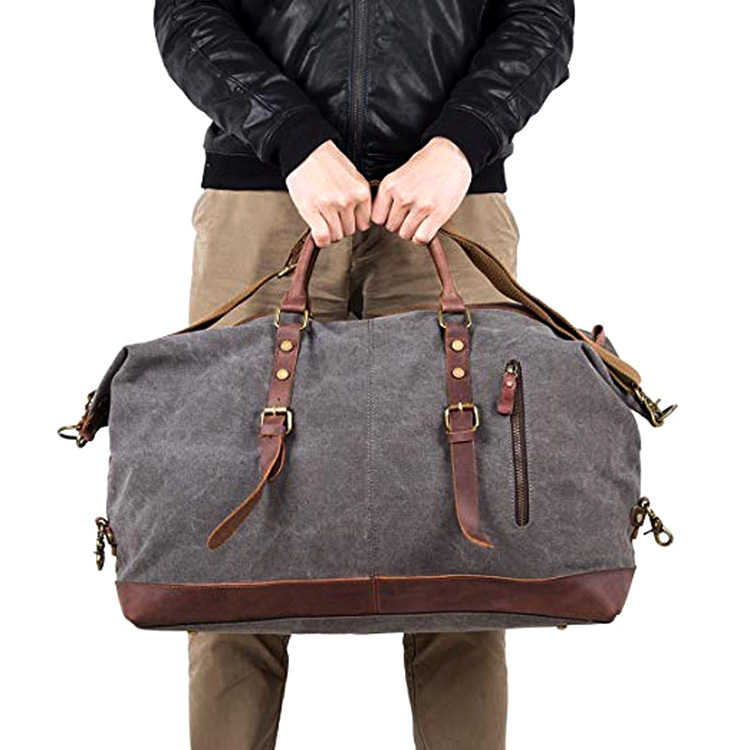 ZB478 Retro Canvas Duffle Bags Gym Large Sport Travel Bags Canvas Pu Leather Weekender Overnight Carryon Mens Duffle Bag