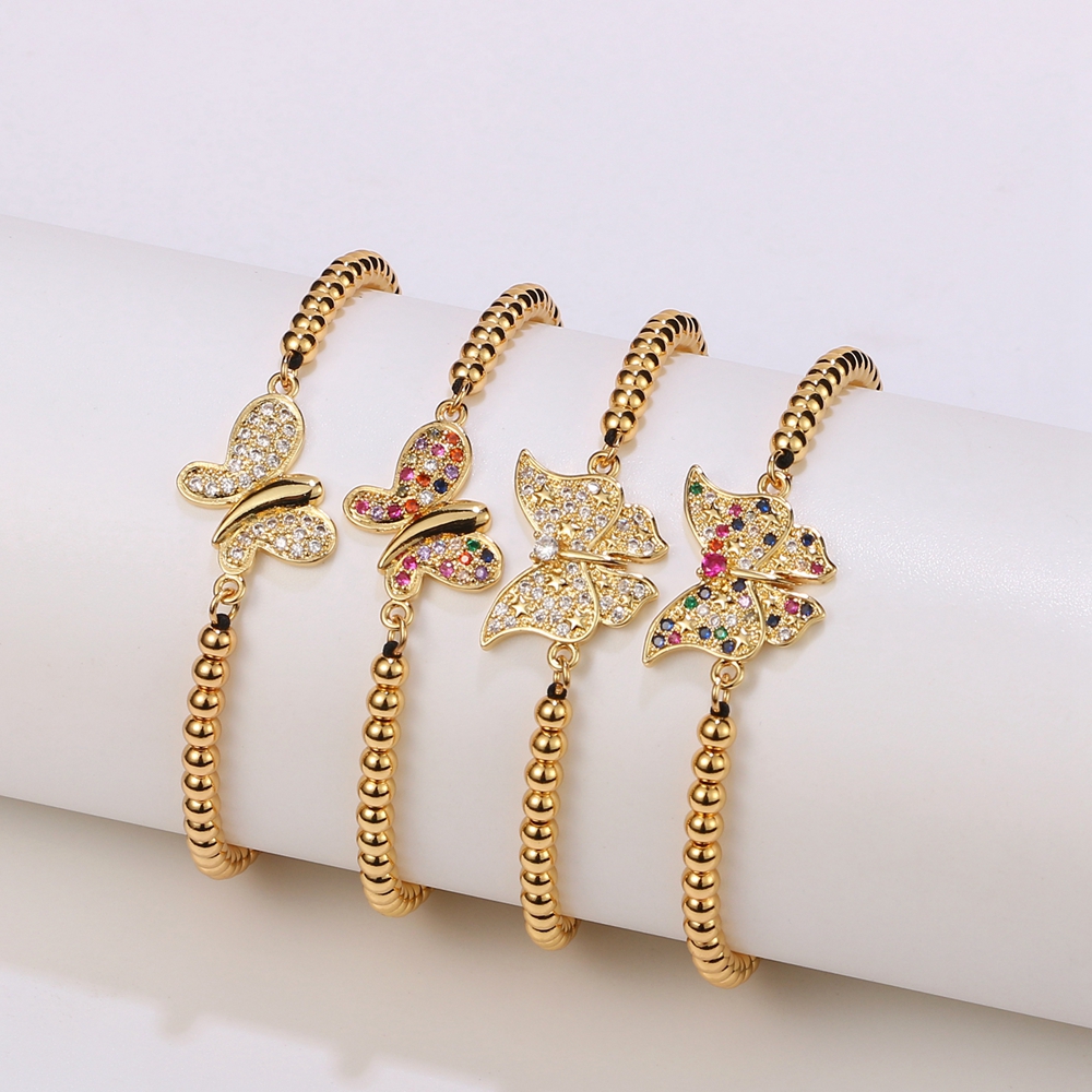 Trend gold plated beads butterfly micro pave bling zircon bracelet for woman gifts