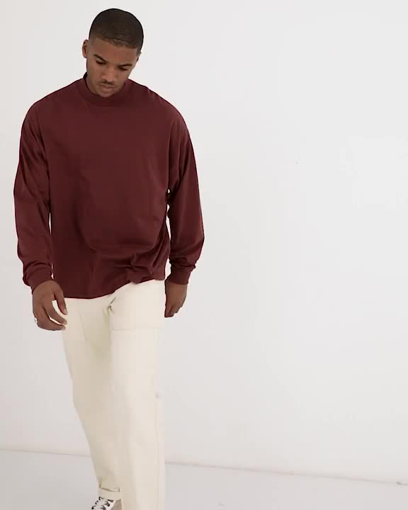 Factory Price Ribbed Round Neck Overszized Fashion Men Longsleeves Organic Cotton T Shirt
