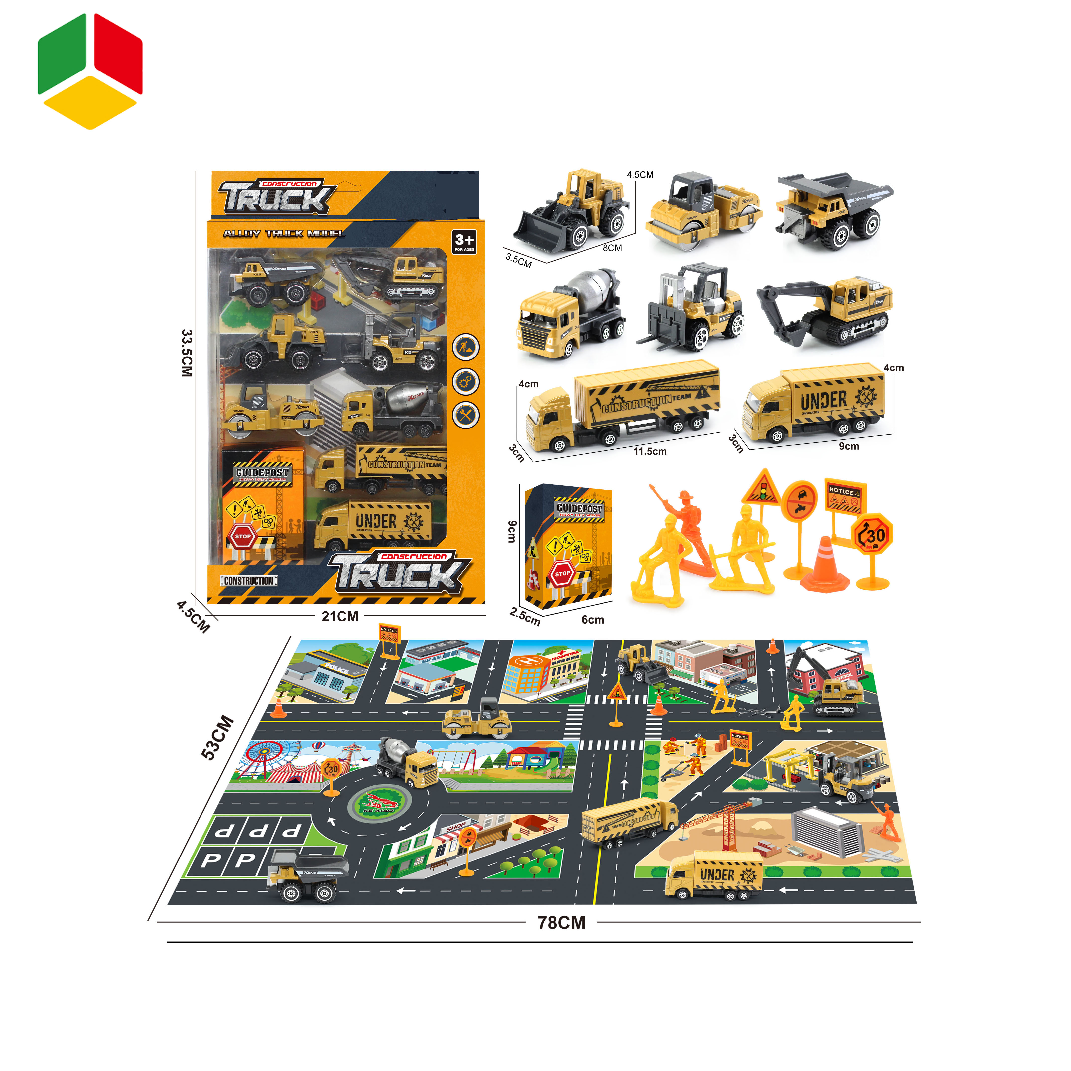 Amazon Hot Sell Car Sets For Kids Toy Cars With Play Mat 5 Racing Model Cars 8 Engineer Vehicles 8 Traffic Signs