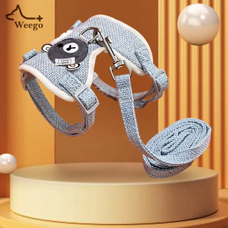 Pet cute chest back slid cat traction rope anti-break away cat walking rope vest-style cat harness dog rope