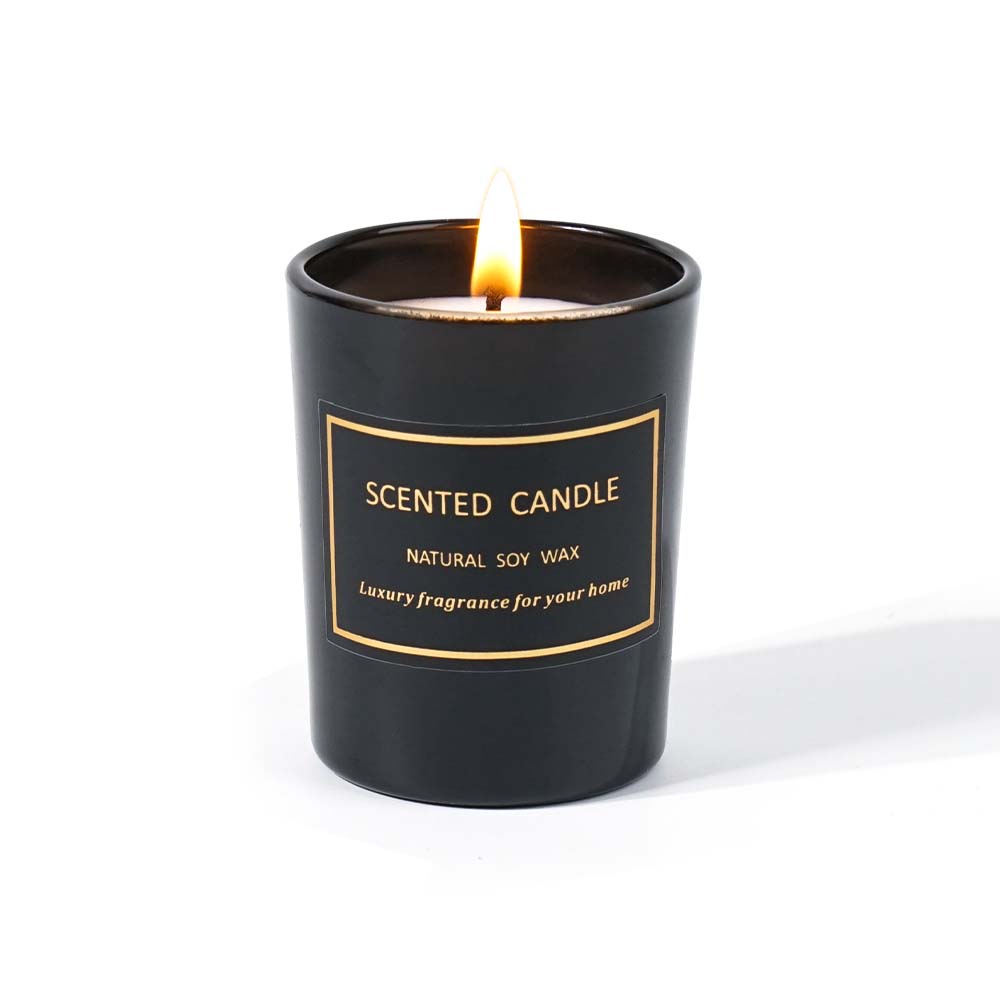 Glass Luxury Scented Candles Soy Wax Fragrance Oils Aroma Candles With Lids and Black Jar Tin Gift Box