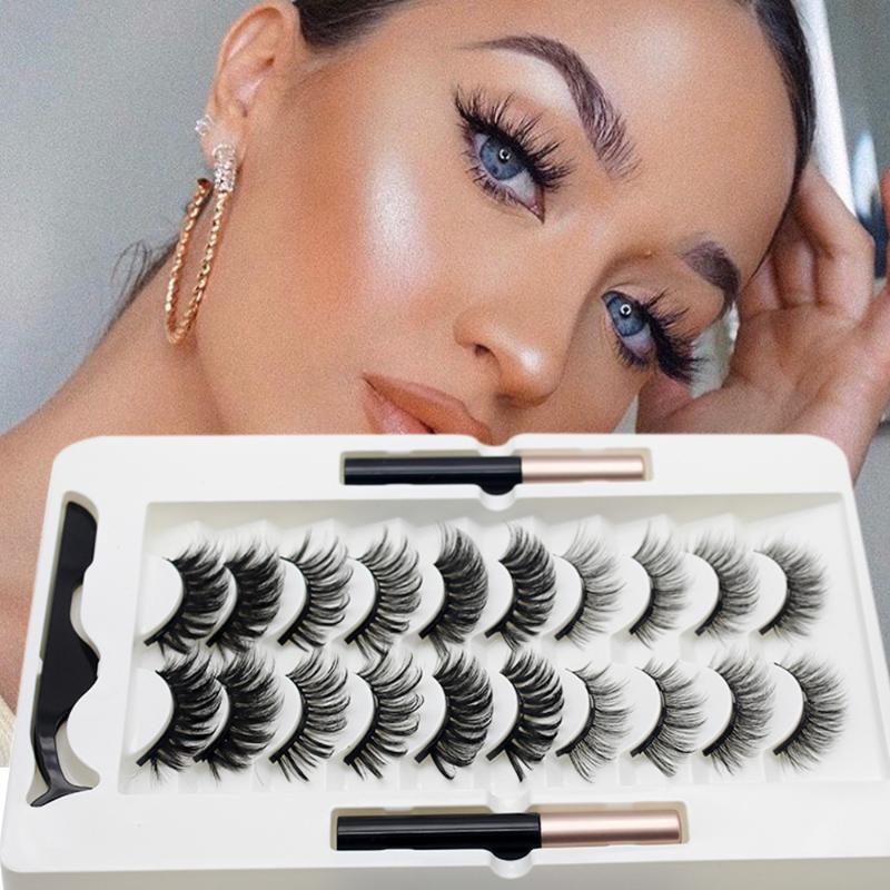Factory Price Reusable magnetic mink eyelashes with eyeliner False Eyelashes 3d 10 magnets magnetic eyelashes