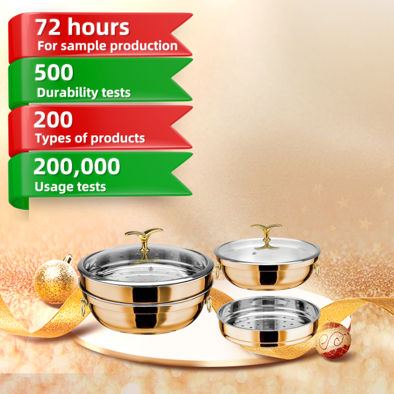Luxury Rose Gold Steamer Pot Set 3 Pieces Copper Rings Tri-Ply Stainless Steel Cookware Steamer for Hotel & Home Use