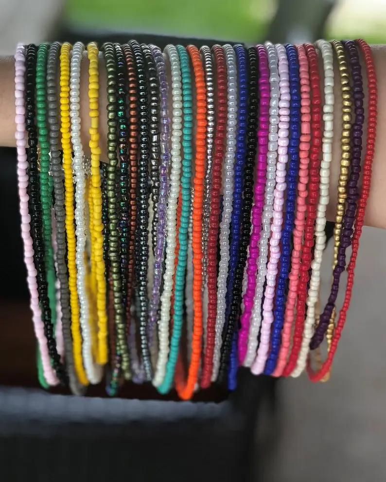 Factory price wholesale Bohemian multi layer colored rice bead waist beads