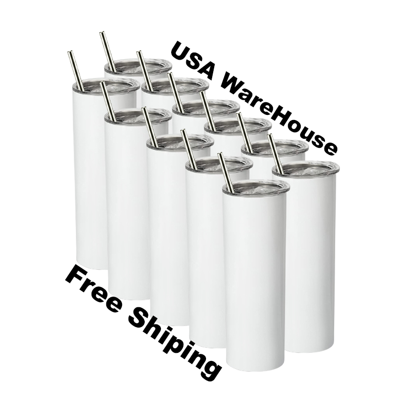 20oz Stainless Steel Sublimation coffee mug Double Walled Vacuum Insulated Sublimation Blanks Straight Skinny Tumbler With Straw
