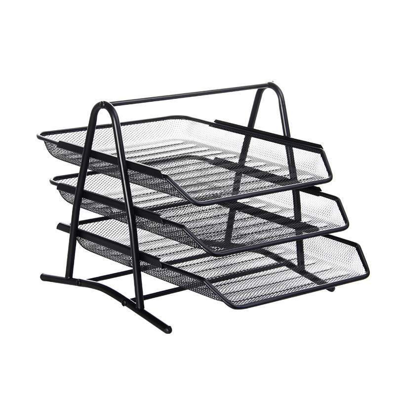 Hot sale Office Home Bedroom metal material black color 3/4/5 tier sliding type paper letter bamboo file holder tray