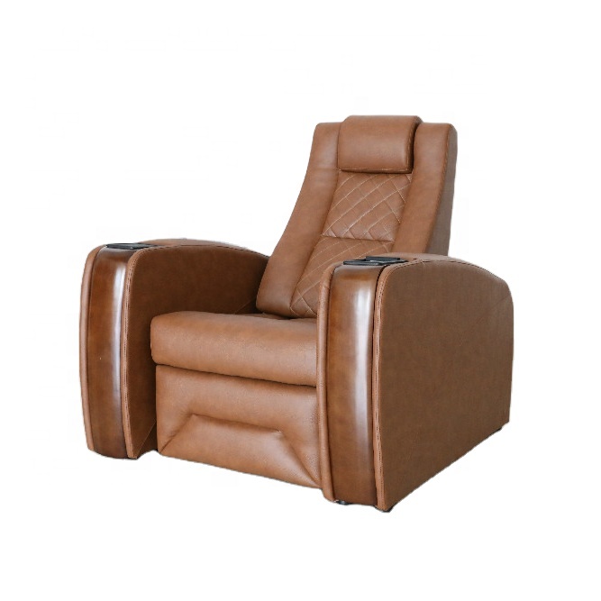 Wholesale Home Theater Seating Real Leather Single Recliner Sofa With Down light