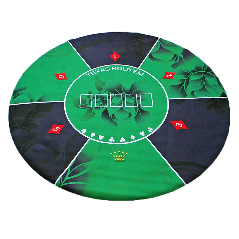 120cm Texas Hold Em Poker Table Cloth Rubber Round Table Mat with Flower Pattern Gambling Casino Board Game