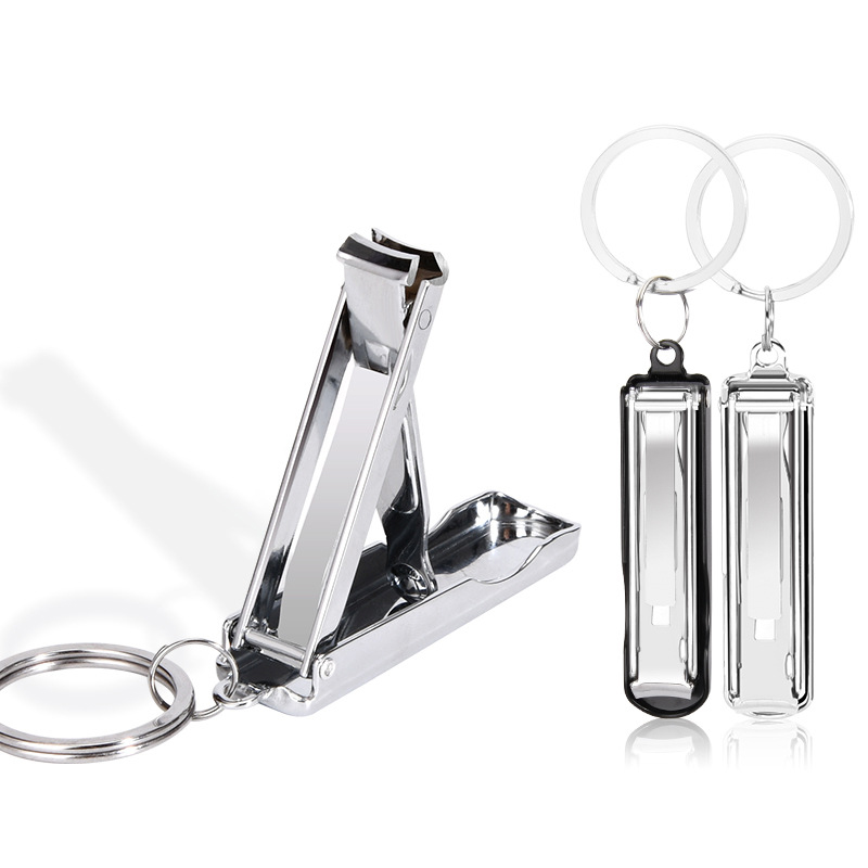 Black Silver Carbon Steel Folding Nail Clipper with Key Ring Protable Key Chain Nail Cutter